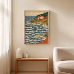 Coastal Cottage Poster, Ocean Landscape Print, Seaside Wall Art - thumbnail 3