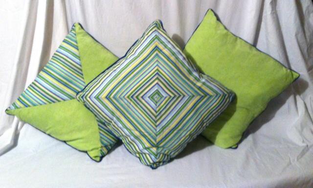 Green & Blue Striped Patchwork Pillows - image 1