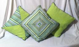 Green & Blue Striped Patchwork Pillows - thumbnail 1