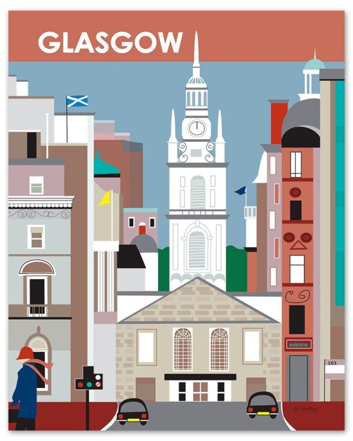 Glasgow Art Skyline Poster Print, Wall Art, Map Scotland Poster, Nursery, Scottish City Print - Style E8-O-Gla - image 1