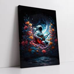 Astronaut Playing Guitar in Bed Of Flowers Butterfly Floral Wall Art, Framed Canvas Poster Print, Home Kitchen Office Room Decor, Gifts - thumbnail 2