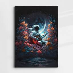 Astronaut Playing Guitar in Bed Of Flowers Butterfly Floral Wall Art, Framed Canvas Poster Print, Home Kitchen Office Room Decor, Gifts - thumbnail 3
