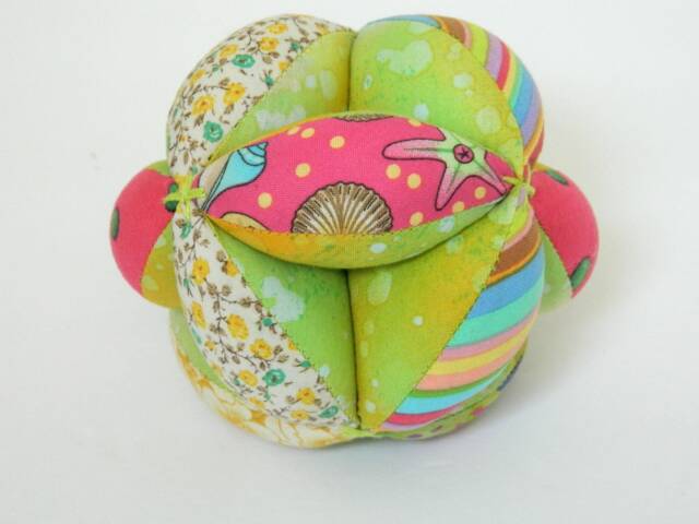 Baby Clutch Grab Ball, Tropical Beach Themed, Shower Gift, Toddler Montessori Soft Toy, Handmade Kids Sectioned Toy - image 1