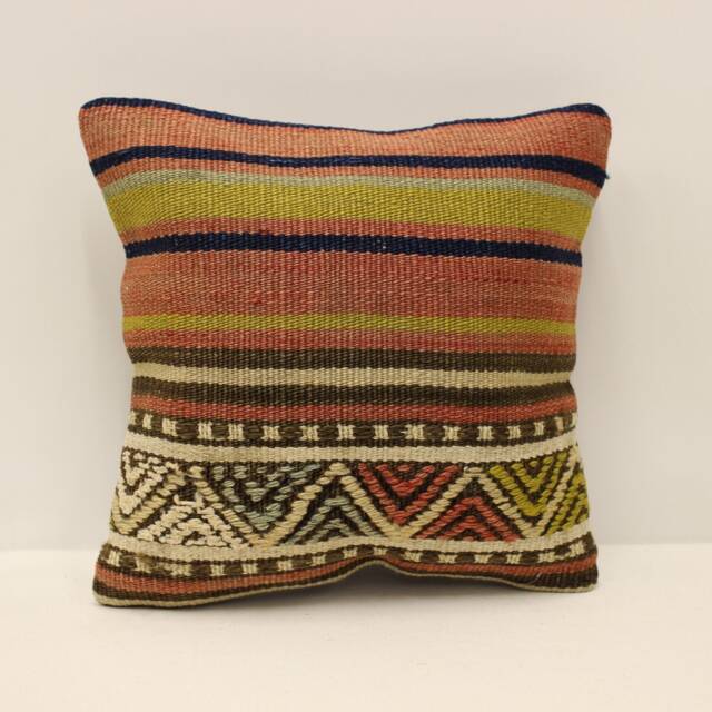 Turkish Kilim Pillow Cover, Throw 12x12 Inches 30x30 cm, Boho Vintage Rug Pillow, 4Of-56 - image 1