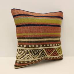 Turkish Kilim Pillow Cover, Throw 12x12 Inches 30x30 cm, Boho Vintage Rug Pillow, 4Of-56 - thumbnail 2