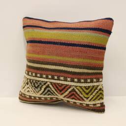 Turkish Kilim Pillow Cover, Throw 12x12 Inches 30x30 cm, Boho Vintage Rug Pillow, 4Of-56 - thumbnail 3