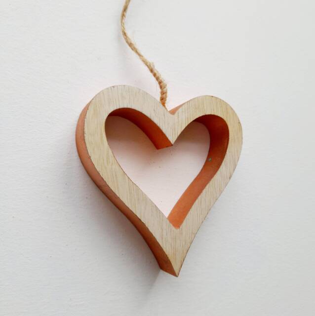 Medium Wooden Natural Hanging Heart With Bronze Gold Edging - Decoration Wall Decor Rustic - image 1