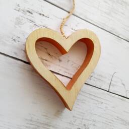 Medium Wooden Natural Hanging Heart With Bronze Gold Edging - Decoration Wall Decor Rustic - thumbnail 3