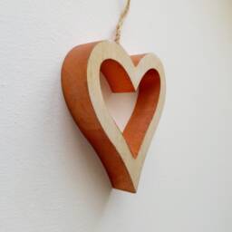 Medium Wooden Natural Hanging Heart With Bronze Gold Edging - Decoration Wall Decor Rustic - thumbnail 2