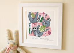 Sloth Letter Print Children Kids Initial Wall Art Illustration Personalised Name Frame Nursery Bedroom Decor New Baby Girl Painting Gift - thumbnail 1