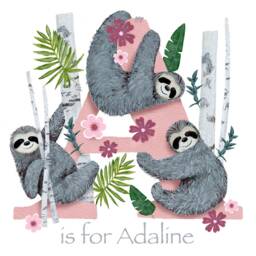 Sloth Letter Print Children Kids Initial Wall Art Illustration Personalised Name Frame Nursery Bedroom Decor New Baby Girl Painting Gift - thumbnail 3