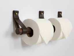 Leather & Wood Double Toilet Paper Holder Wall Mount Bathroom Organizer