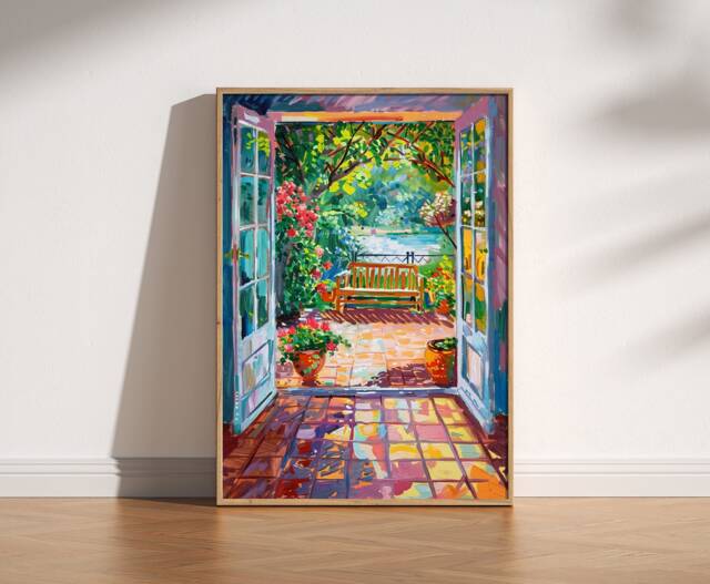Open Window Henri Matisse Print, Style Fauvism Painting, Modern Exhibition Patio Doors Romantic Flowers Terrace Lake - image 1