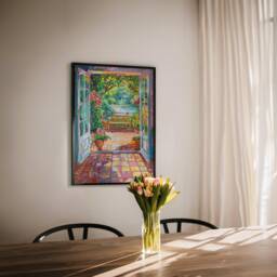 Open Window Henri Matisse Print, Style Fauvism Painting, Modern Exhibition Patio Doors Romantic Flowers Terrace Lake - thumbnail 3