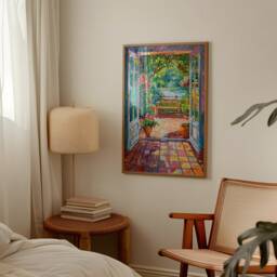 Open Window Henri Matisse Print, Style Fauvism Painting, Modern Exhibition Patio Doors Romantic Flowers Terrace Lake - thumbnail 2