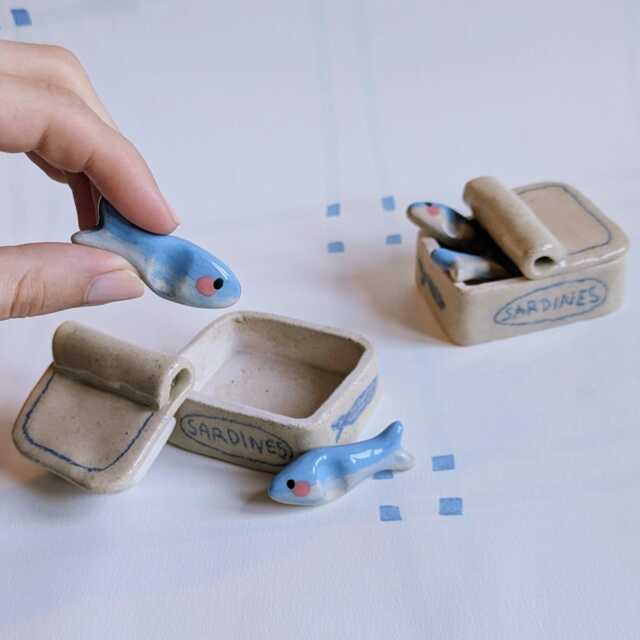 Handmade Miniature Ceramic Sardine Tin Chopstick, Spoon Or Paint Brush Rest - image 1