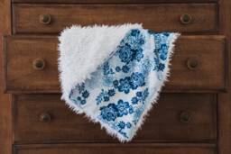Floral Baby Blanket, Crib Bedding, Faux Fur Trendy Minky Dark Blue Flower Blanket - thumbnail 1