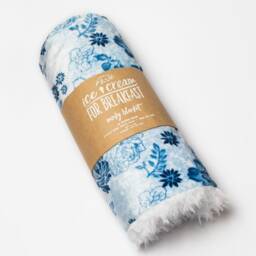 Floral Baby Blanket, Crib Bedding, Faux Fur Trendy Minky Dark Blue Flower Blanket - thumbnail 2