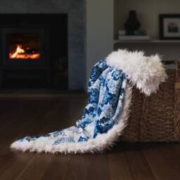 Floral Baby Blanket, Crib Bedding, Faux Fur Trendy Minky Dark Blue Flower Blanket - thumbnail 3