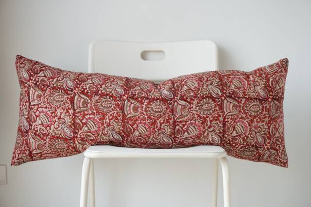 Block Print Lumbar Pillow Cover Floral Batik Textile, Boho Farmhouse Decor - image 1