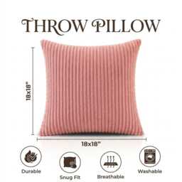 Baby Pink Plain Cushion Cover Corduroy Cord Jumbo Fine Quality Fabric Super Soft 18 X 18 - thumbnail 3