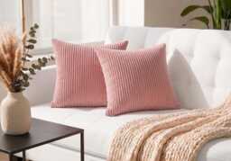 Baby Pink Plain Cushion Cover Corduroy Cord Jumbo Fine Quality Fabric Super Soft 18 X 18 - thumbnail 1