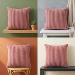 Baby Pink Plain Cushion Cover Corduroy Cord Jumbo Fine Quality Fabric Super Soft 18 X 18 - thumbnail 4