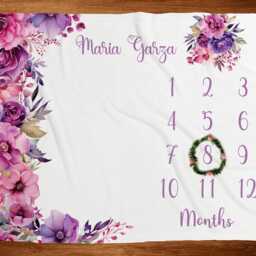 Floral Milestone Blanket Girl Magenta Pink Roses Baby Month Personalized Shower Gift Custom Name Fleece With Wreath Marker - thumbnail 3