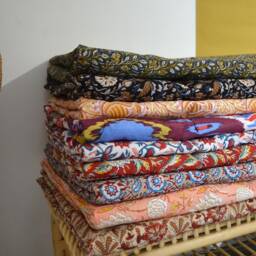 Blanket 110x150cm - Handmade in France Floral Blockprint Cotton - thumbnail 2