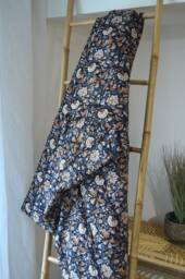 Blanket 110x150cm - Handmade in France Floral Blockprint Cotton - thumbnail 1