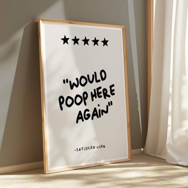Would Poop Here Again 5 Star Review Print Wall Art, Bathroom Toilet Art Poster, Funny Retro 2726 - image 1
