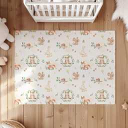 Watercolour Woodland Bear & Animals Rug Carpet, Animals, Decor, Children's Room Decor, Kids Rug, Monochrome Decor - thumbnail 3