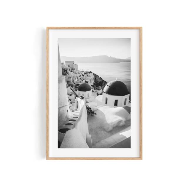 Santorini Black & White Photography - Greek Island Coastal Art Print - image 1
