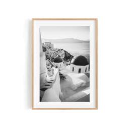 Santorini Black & White Photography - Greek Island Coastal Art Print - thumbnail 1