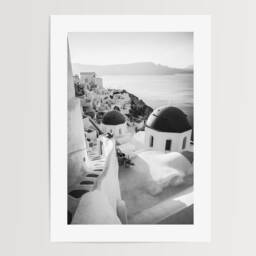 Santorini Black & White Photography - Greek Island Coastal Art Print - thumbnail 2