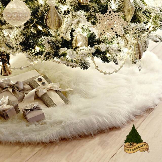 Classic Faux Fur Christmas Tree Skirt - Shaggy Shag Sheepskin Round White & Off By Accents Usa - image 1