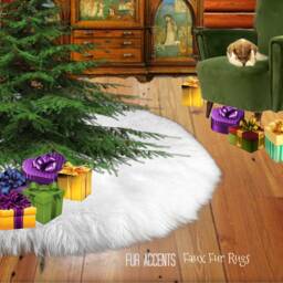 Classic Faux Fur Christmas Tree Skirt - Shaggy Shag Sheepskin Round White & Off By Accents Usa - thumbnail 3
