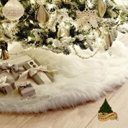 Classic Faux Fur Christmas Tree Skirt - Shaggy Shag Sheepskin Round White & Off By Accents Usa - thumbnail 1