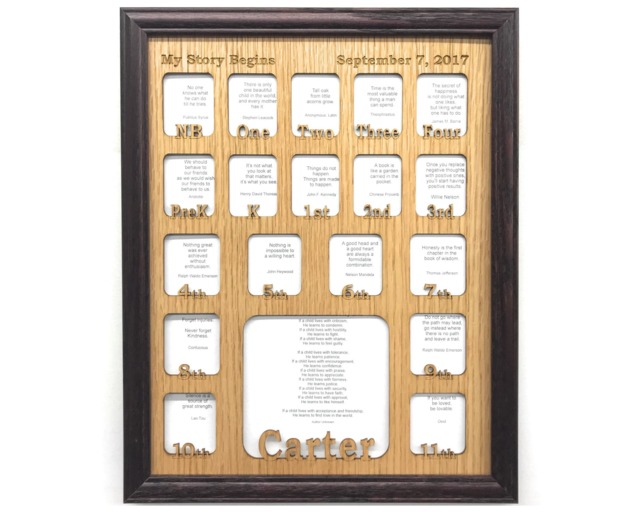 Prek - 12Th Grade School Years Birth Thru Picture Frame Personalized With Name 11x14 Cherry Frame, Back To Days - image 1