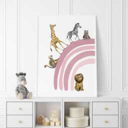 Safari Animal Nursery Print Set, Pink Rainbow Decor - Set Of 3 - thumbnail 3