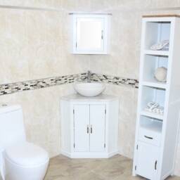 White Bathroom Vanity Unit Free Standing Corner Cabinet Marble Basin 501Bpwmsbc - thumbnail 2