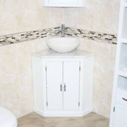 White Bathroom Vanity Unit Free Standing Corner Cabinet Marble Basin 501Bpwmsbc - thumbnail 3