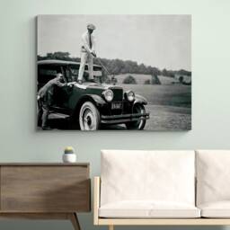 Vintage Golfer On Car Canvas Print - Golfing History Wall Art - thumbnail 2