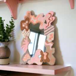 Handmade Tufted Mirror Modern Pastel Punch Needle Wall Art - thumbnail 1
