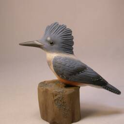 Female Belted Kingfisher Male Hand Carved Wooden Bird - thumbnail 3
