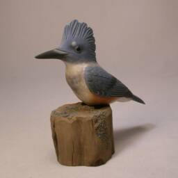 Female Belted Kingfisher Male Hand Carved Wooden Bird - thumbnail 2