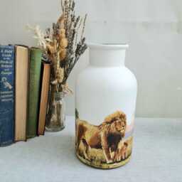 Safari Animal Glass Vase, Giraffe Tiger & Lion Wildlife Home Decor, Hand Decorated - thumbnail 2
