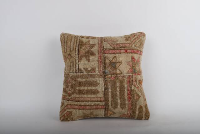 Vintage Turkish Kilim Pillow Cover Handwoven Wool Cushion - 16x16 - image 1