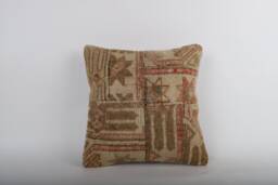 Vintage Turkish Kilim Pillow Cover Handwoven Wool Cushion - 16x16 - thumbnail 1