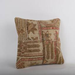 Vintage Turkish Kilim Pillow Cover Handwoven Wool Cushion - 16x16 - thumbnail 2